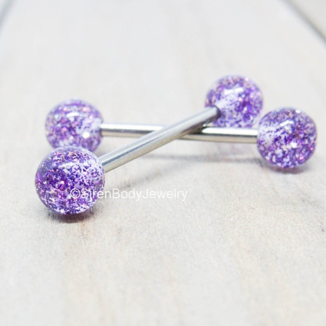 14g purple glitter ball nipple piercing rings
