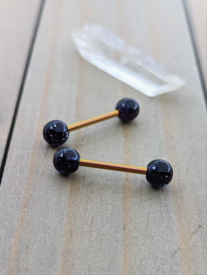 Titanium nipple piercing barbells 14g bars black glitter ball ends 6mm hypoallergenic pick your anodized color pair - Siren Body Jewelry
