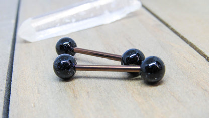 Titanium nipple piercing barbells 14g bars black glitter ball ends 6mm hypoallergenic pick your anodized color pair - SirenBodyJewelry