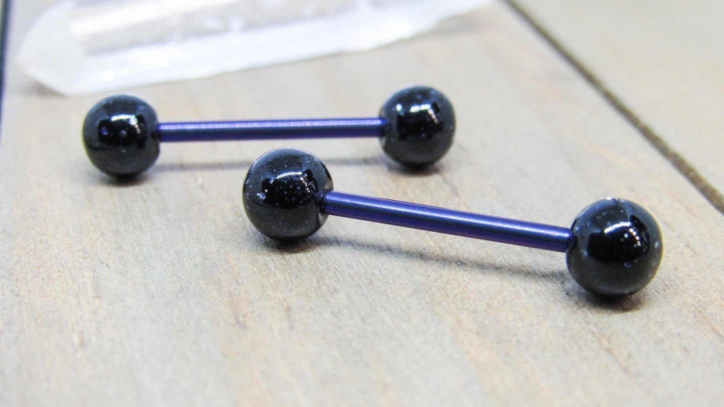 Titanium nipple piercing barbells 14g bars black glitter ball ends 6mm hypoallergenic pick your anodized color pair - SirenBodyJewelry