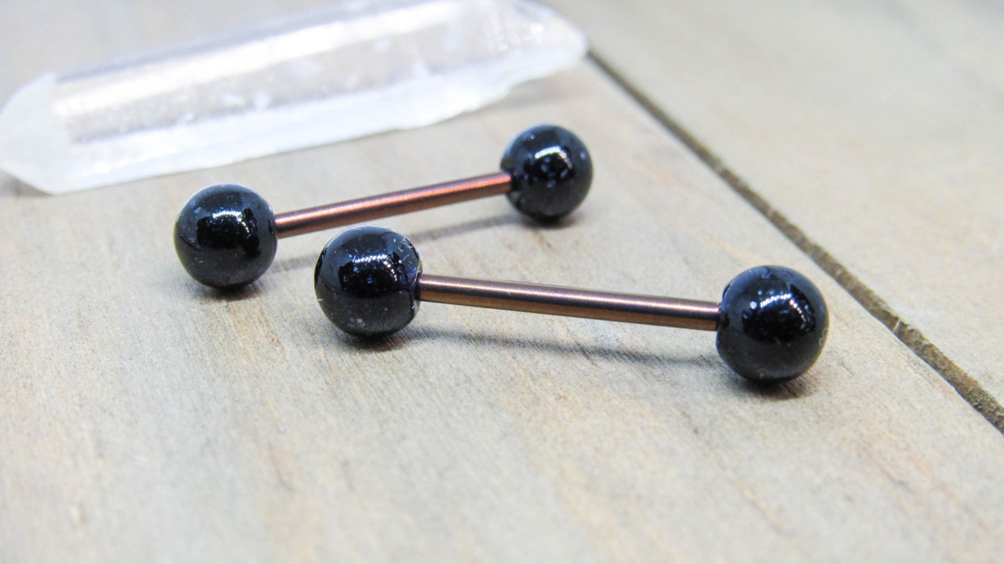 Titanium nipple piercing barbells 14g bars black glitter ball ends 6mm hypoallergenic pick your anodized color pair - SirenBodyJewelry