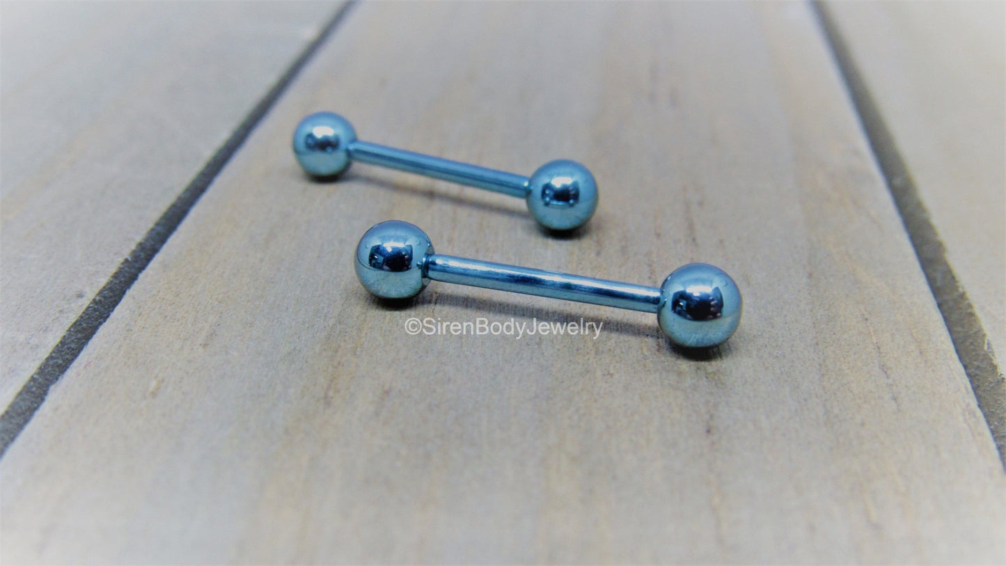 Titanium nipple piercing barbells 14g internally threaded pair hypoallergenic pick your length and color - SirenBodyJewelry