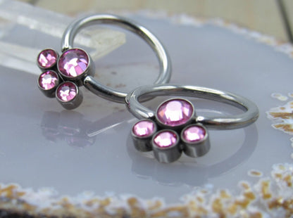 Titanium nipple piercing hoops 14g captive bead ring gemstone cluster rings 1/2-3/4" pick your diameter - Siren Body Jewelry