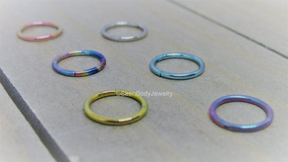 Titanium nose hoop cartilage helix piercing 18g hinged segment ring 1/4 5/16" pick your diameter anodized easy clicker - SirenBodyJewelry