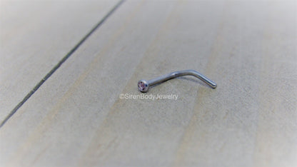 Titanium nose piercing stud 18g hand bent nostril screw anodized hypoallergenic 2mm Swarovski gemstone - SirenBodyJewelry