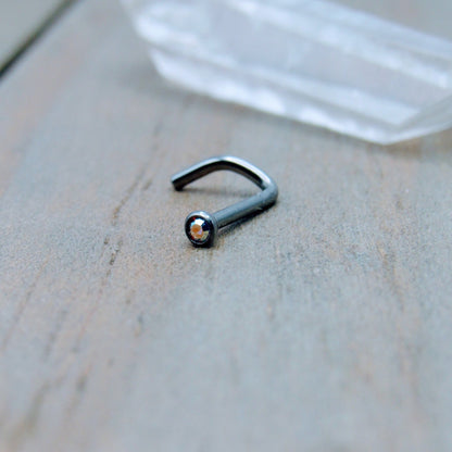 Titanium nose piercing stud 2mm aurora borealis gemstone ring hypoallergenic nostril screw - Siren Body Jewelry