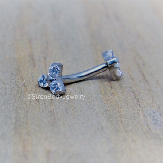 Titanium rook cluster curved barbell 16g internally threaded 5/16" hypoallergenic vertical labret bar - SirenBodyJewelry