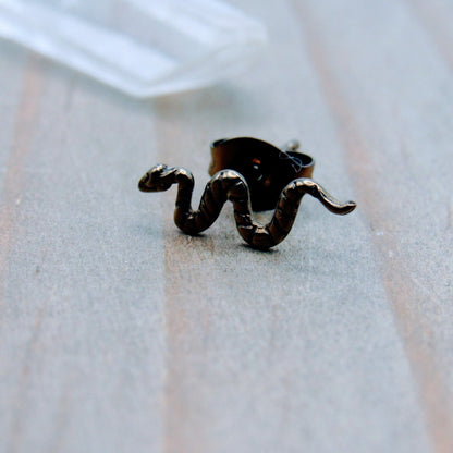 Titanium snake earring 20g threadless style pin butterfly backing hypoallergenic earlobe piercing stud - Siren Body Jewelry