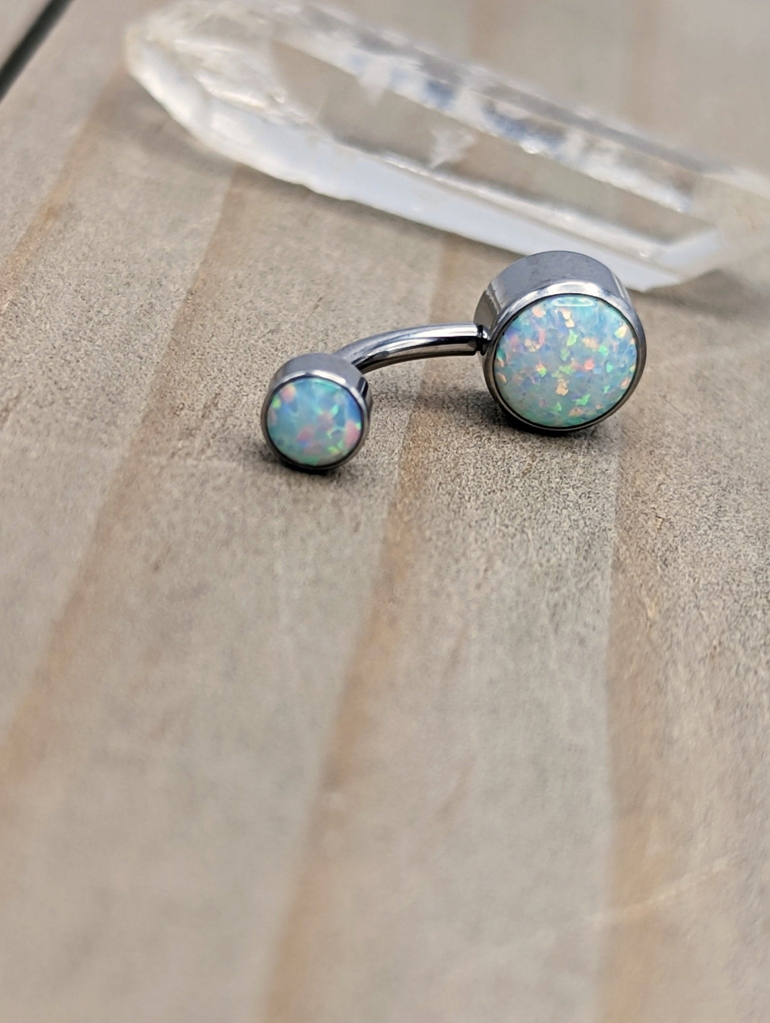 Titanium white opal belly button ring VCH curve 14g internally threaded bezel set pick your anodized color - Siren Body Jewelry