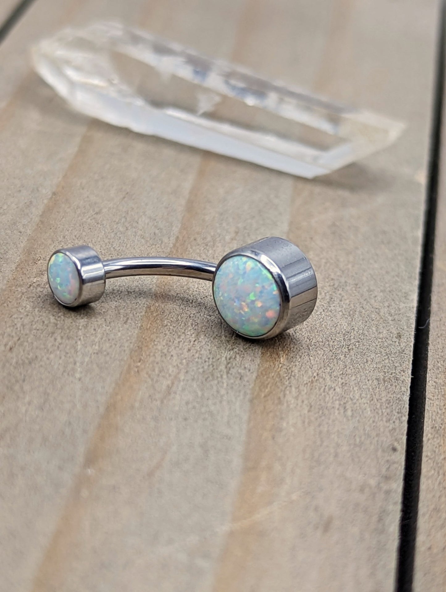 14g white opal belly button piercing barbell ring
