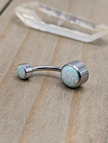 Titanium white opal belly button ring VCH curve 14g internally threaded bezel set pick your anodized color - Siren Body Jewelry