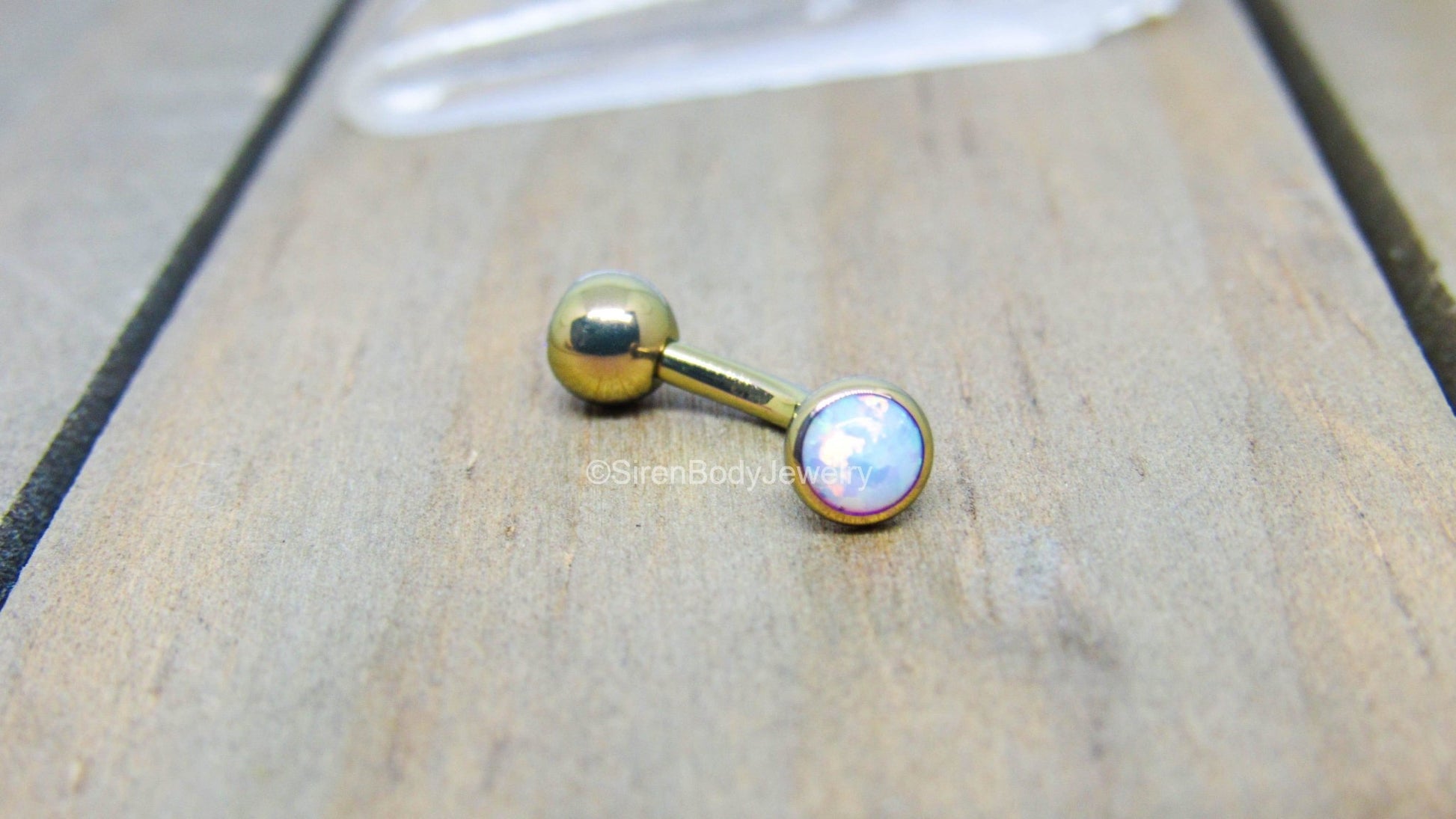 Titanium white opal VCH jewelry 14g 3/8"-7/16" floating navel piercing barbell internally threaded - SirenBodyJewelry