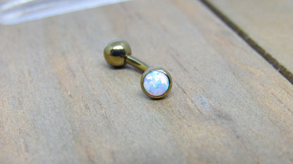 Titanium white opal VCH jewelry 14g 3/8"-7/16" floating navel piercing barbell internally threaded - SirenBodyJewelry