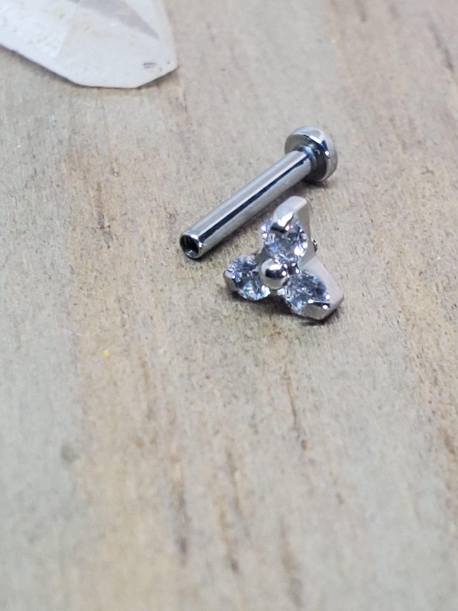 Triple gem cluster earring 18g-16g tragus piercing stud conch jewelry internally threaded hypoallergenic titanium - SirenBodyJewelry