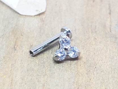 Triple gem cluster earring 18g-16g tragus piercing stud conch jewelry internally threaded hypoallergenic titanium - SirenBodyJewelry