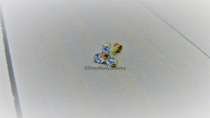 Triple gem cluster earring 18g-16g tragus piercing stud conch jewelry internally threaded hypoallergenic titanium - SirenBodyJewelry