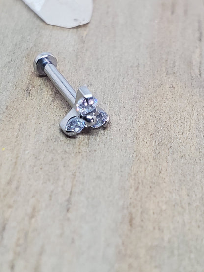 Triple gem cluster earring 18g-16g tragus piercing stud conch jewelry internally threaded hypoallergenic titanium - SirenBodyJewelry