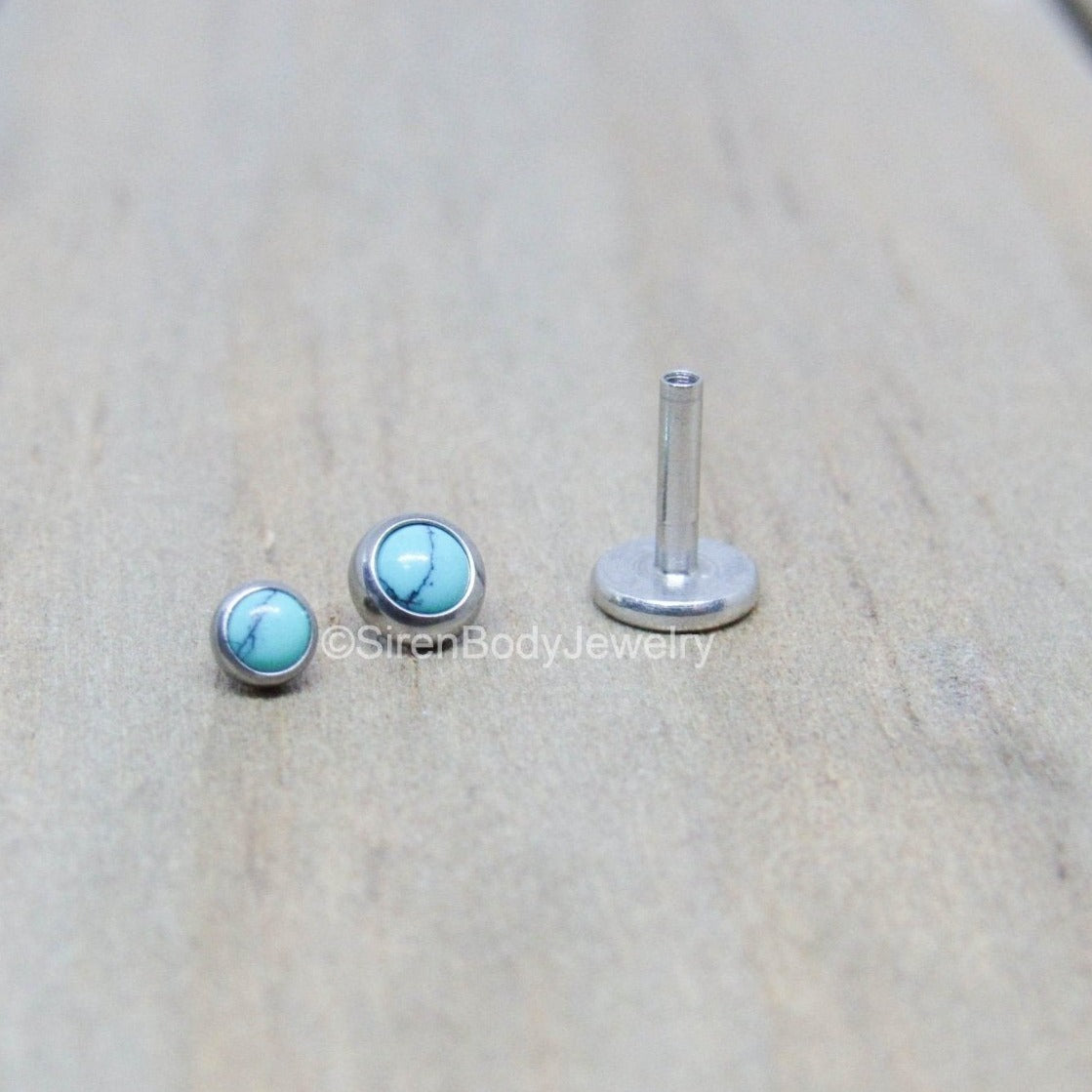 Turquoise Flat Back Labret Stud Earring 4mm Bezel Set