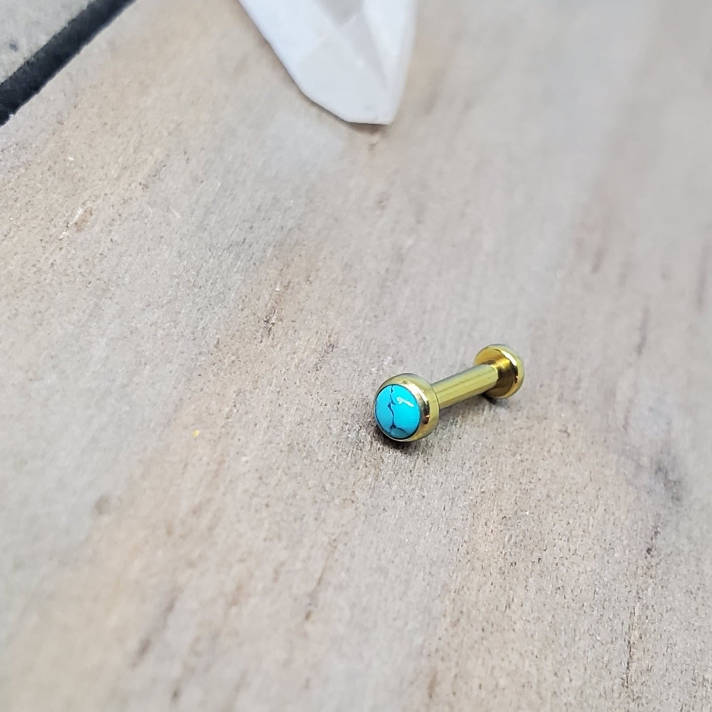 Turquoise Flat Back Labret Stud Earring 4mm Bezel Set 4mm 16g 1/4 / Bronze