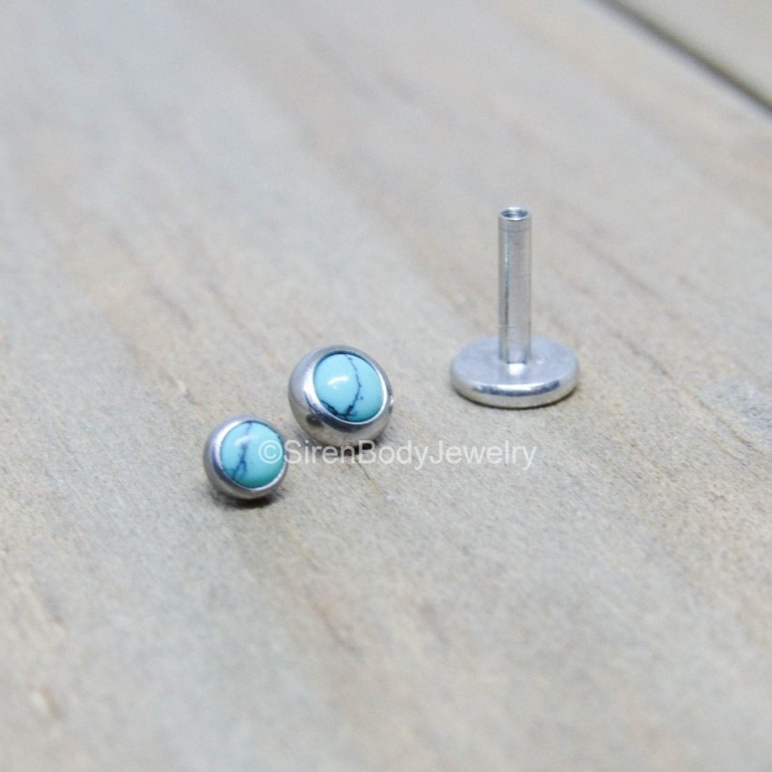 16g Turquoise flat back earring set 3mm cz clear gemstone internally t –  Siren Body Jewelry