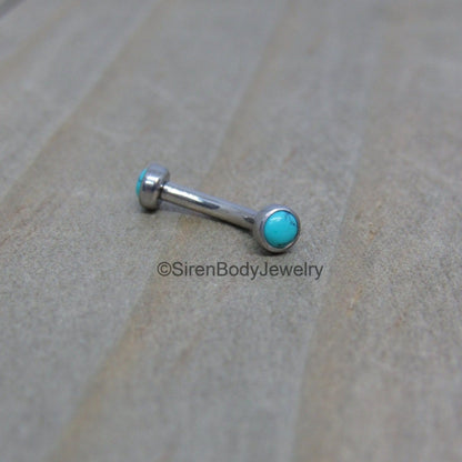 Turquoise rook piercing barbell 16g vertical labret curved bar titanium eyebrow ring 5/16" - SirenBodyJewelry