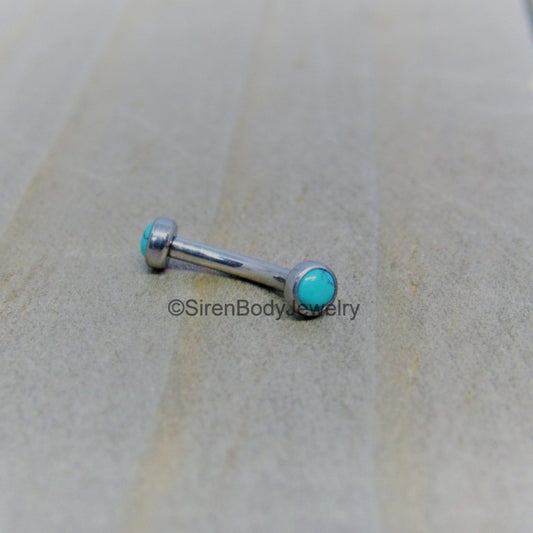 Turquoise rook piercing barbell 16g vertical labret curved bar titanium eyebrow ring 5/16" - SirenBodyJewelry