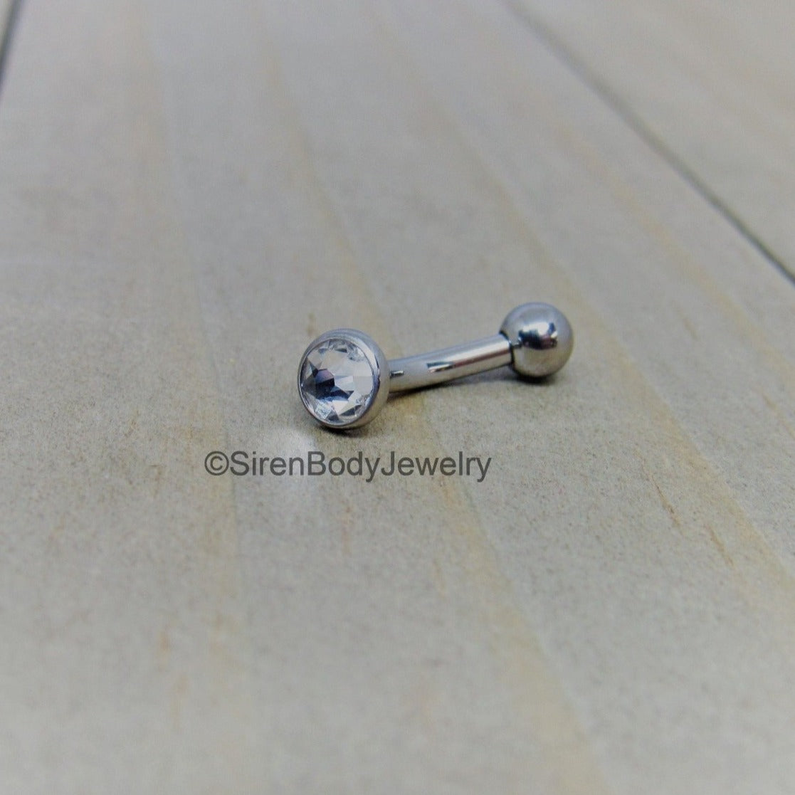 VCH jewelry titanium 14g internally threaded curved barbell 3/8"-1/2" length 4mm CZ gem - SirenBodyJewelry