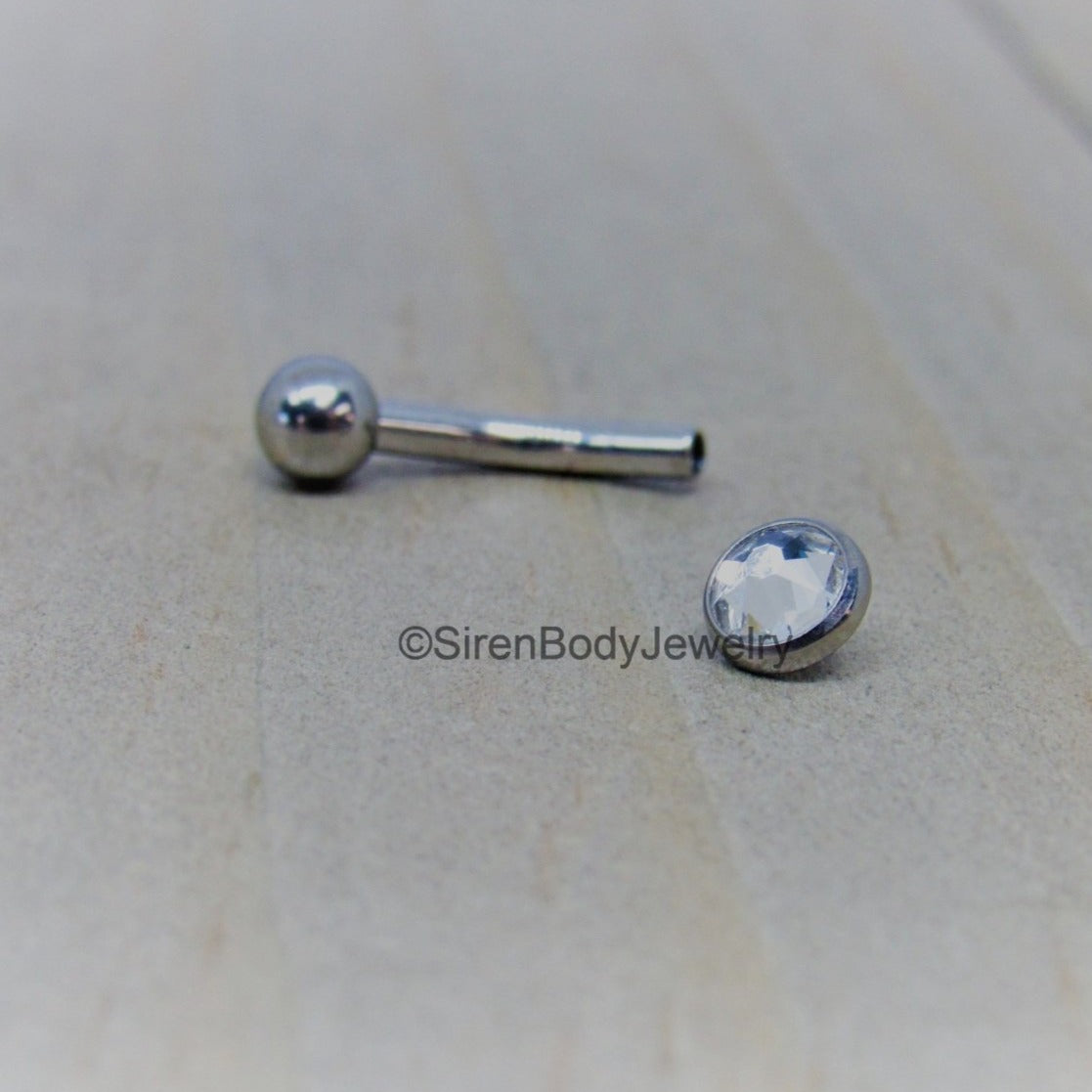 VCH jewelry titanium 14g internally threaded curved barbell 3/8"-1/2" length 4mm CZ gem - SirenBodyJewelry
