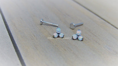 White opal cluster earrings 16g titanium flat back labret studs helix ear conch cartilage cluster earring - SirenBodyJewelry