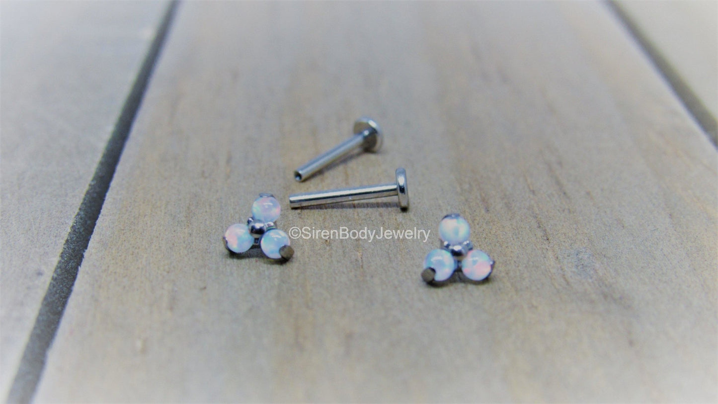 White opal cluster earrings 16g titanium flat back labret studs helix ear conch cartilage cluster earring - SirenBodyJewelry
