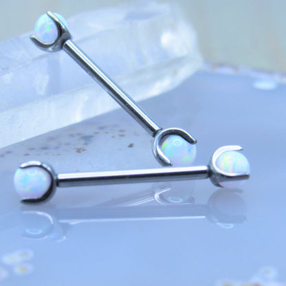White Opal Nipple Piercing Jewelry Barbell Set Titanium - Siren Body Jewelry