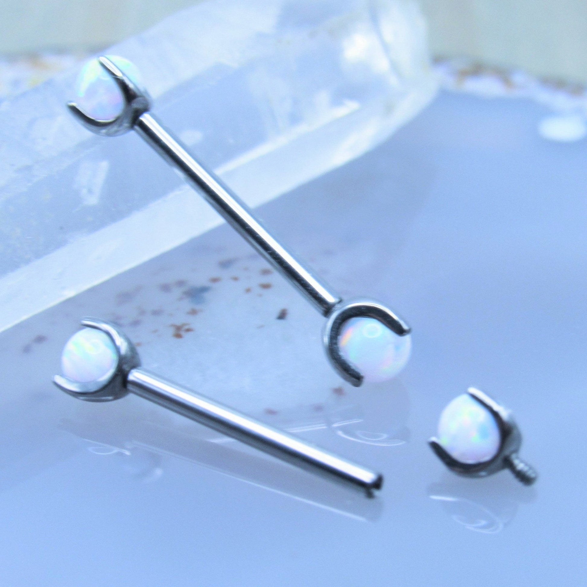 White Opal Nipple Piercing Jewelry Barbell Set Titanium - Siren Body Jewelry